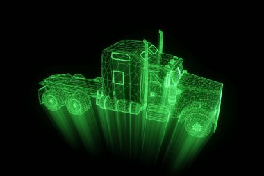 Kamyon araba Hologram tel kafes tarzı. Güzel 3d render. 