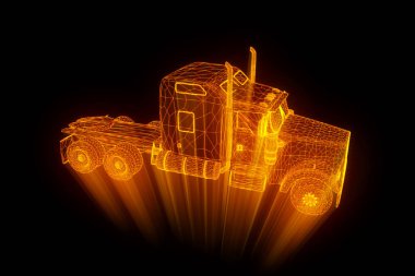 Kamyon araba Hologram tel kafes tarzı. Güzel 3d render. 