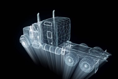 Kamyon araba Hologram tel kafes tarzı. Güzel 3d render. 