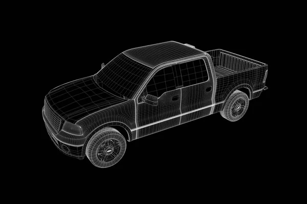 LKW-Wagen im Hologramm-Drahtgestell-Stil. schönes 3D-Rendering. — Stockfoto