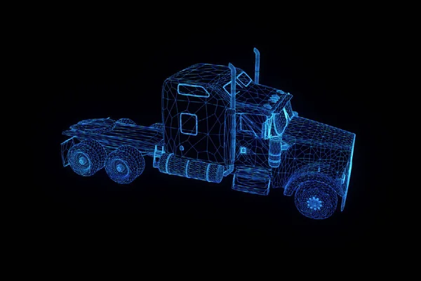 Vrachtwagen auto in Hologram Wireframe stijl. Mooie 3D-Rendering. — Stockfoto
