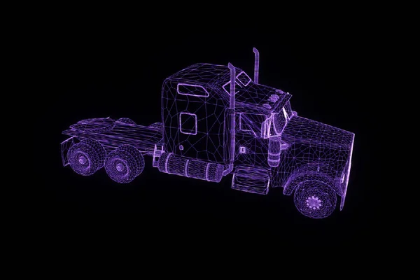 Nákladní auto ve stylu drátového modelu Hologram. Pěkný 3d vykreslování. — Stock fotografie