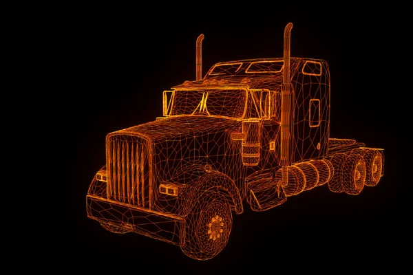 Carro de caminhão no holograma Wireframe Style. Boa renderização 3D . — Fotografia de Stock