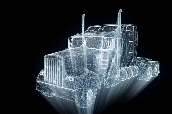 Samochód ciężarowy samochód w stylu model szkieletowy Hologram. Ładne renderowania 3d. — Zdjęcie stockowe