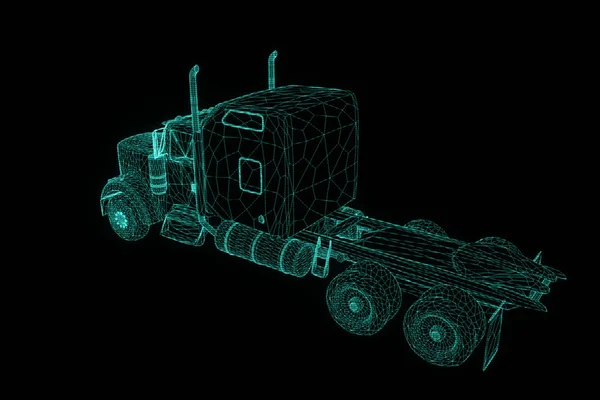 Teherautó autó Hologram drótváz stílusban. Szép 3D-s renderelés. — Stock Fotó