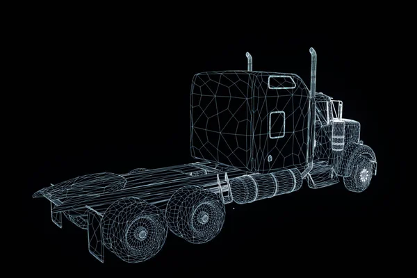 Vrachtwagen auto in Hologram Wireframe stijl. Mooie 3D-Rendering. — Stockfoto