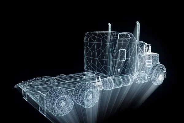 Samochód ciężarowy samochód w stylu model szkieletowy Hologram. Ładne renderowania 3d. — Zdjęcie stockowe