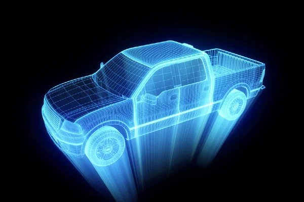Camión de coches en estilo Holograma Wireframe. Niza 3D Rendering . —  Fotos de Stock