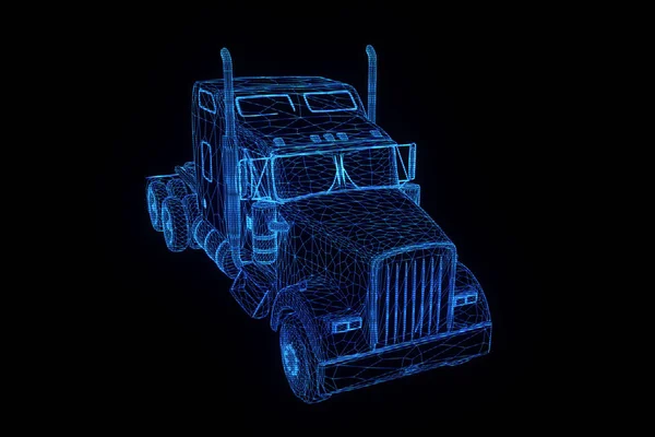 Vrachtwagen auto in Hologram Wireframe stijl. Mooie 3D-Rendering. — Stockfoto