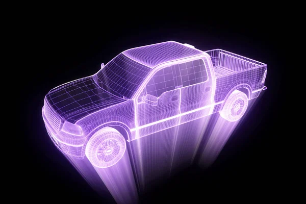 Nákladní auto ve stylu drátového modelu Hologram. Pěkný 3d vykreslování. — Stock fotografie