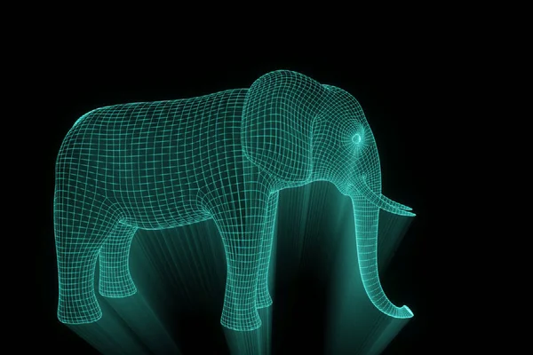 Elefante in stile ologramma Wireframe. Rendering 3D piacevole — Foto Stock