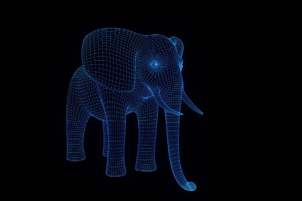 Слон в стиле голограммы Wireframe. Nice 3D Rendering — стоковое фото