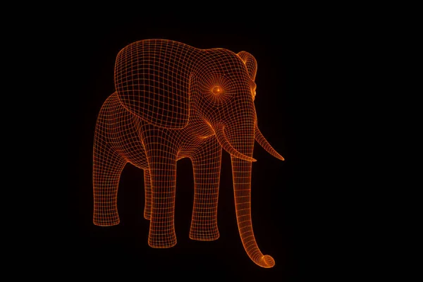 Elefante em holograma Wireframe Style. Boa renderização 3D — Fotografia de Stock
