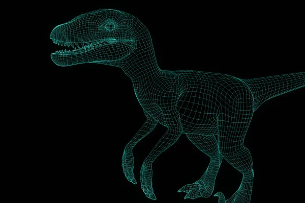 Raptor en Holograma Wireframe Style. Niza 3D Rendering —  Fotos de Stock