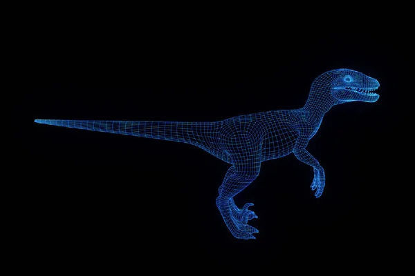 Raptor ve stylu drátového modelu Hologram. Pěkný 3d vykreslování — Stock fotografie