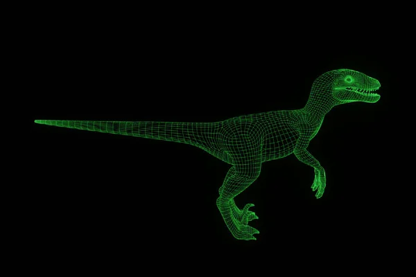 Raptor ve stylu drátového modelu Hologram. Pěkný 3d vykreslování — Stock fotografie