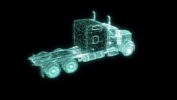 LKW-Wagen im Hologramm-Drahtgestell-Stil. schönes 3D-Rendering. — Stockvideo