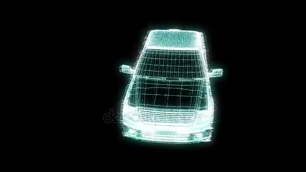 Camión de coches en estilo Holograma Wireframe. Niza 3D Rendering . — Vídeos de Stock