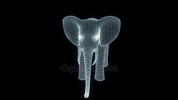 大象在全息图线框风格。漂亮的 3d 渲染 — 图库视频影像