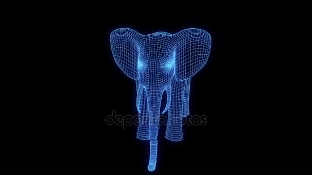 Elefante em holograma Wireframe Style. Boa renderização 3D — Vídeo de Stock