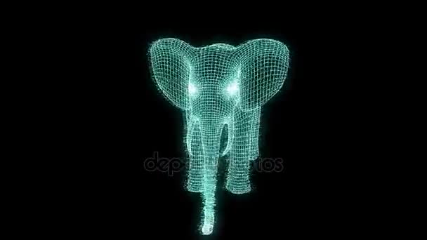 Elefant i hologrammet Wireframe stil. Fina 3d-Rendering — Stockvideo