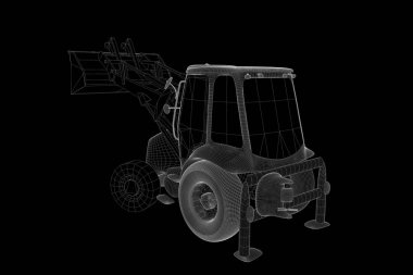 Ekskavatör Hologram tel kafes tarzı. Güzel 3d render