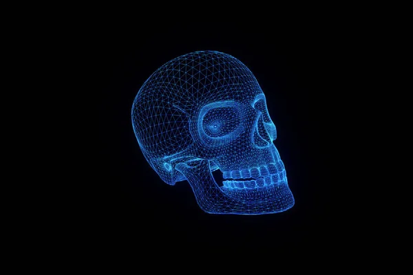 Holograma humano do wireframe do crânio 3D no movimento. Boa renderização 3D — Fotografia de Stock