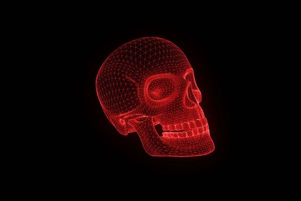 Menschlicher Schädel 3D DrahtHologramm in Bewegung. schönes 3D-Rendering — Stockfoto