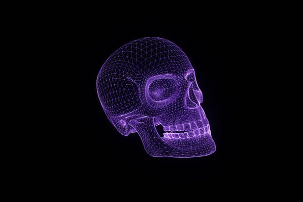 Mänsklig skalle 3d Wireframe Hologram i rörelse. Fina 3d-Rendering — Stockfoto