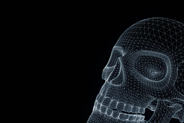 Human Skull 3D Wireframe Hologram in Motion (dalam bahasa Inggris). Perenderan 3D Bagus — Stok Foto