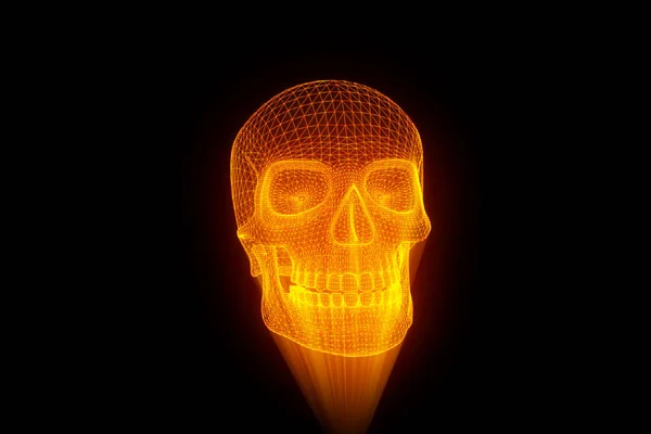 人間の頭蓋骨の動き 3 d ワイヤ フレーム ホログラム。素敵な 3 d レンダリング — ストック写真