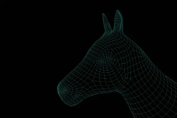 Cheval en Hologramme Wireframe Style. Belle rendu 3D — Photo