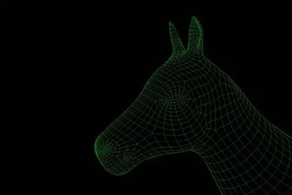 Koń w stylu model szkieletowy Hologram. Ładne renderowania 3d — Zdjęcie stockowe