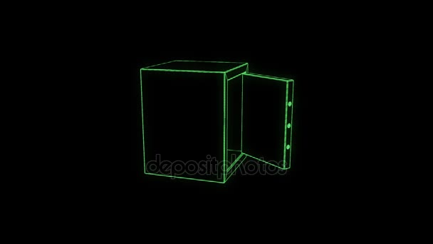 Tresor im Hologramm-Wireframe-Stil. schönes 3D-Rendering — Stockvideo