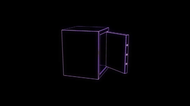 Tresor em holograma Wireframe Style. Boa renderização 3D — Vídeo de Stock