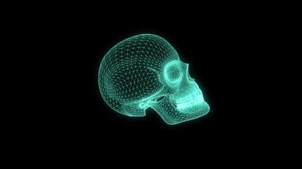 人类的头颅骨三维线框全息在运动。漂亮的 3d 渲染 — 图库视频影像