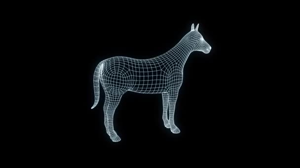 Kůň ve stylu drátového modelu Hologram. Pěkný 3d vykreslování — Stock video