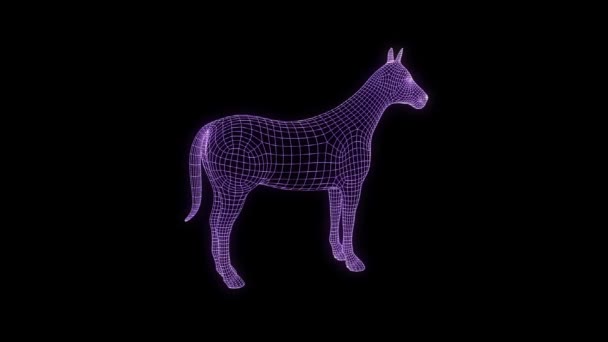 Pferd im Hologramm-Drahtgestell-Stil. schönes 3D-Rendering — Stockvideo
