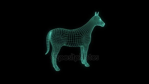 Koń w stylu model szkieletowy Hologram. Ładne renderowania 3d — Wideo stockowe
