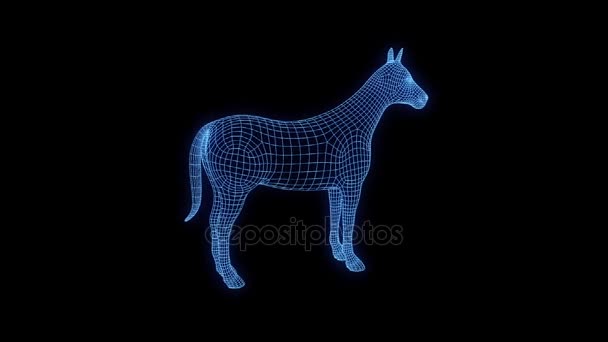 Paard in Hologram Wireframe stijl. Mooie 3D-Rendering — Stockvideo