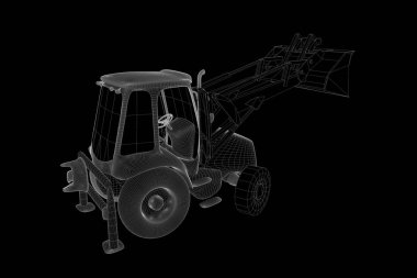 Ekskavatör Hologram tel kafes tarzı. Güzel 3d render