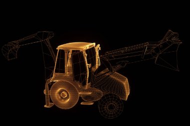 Ekskavatör Hologram tel kafes tarzı. Güzel 3d render
