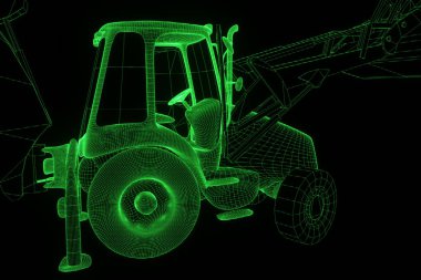 Ekskavatör Hologram tel kafes tarzı. Güzel 3d render