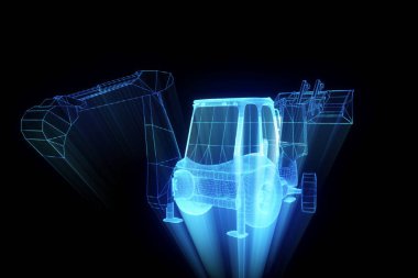 Ekskavatör Hologram tel kafes tarzı. Güzel 3d render