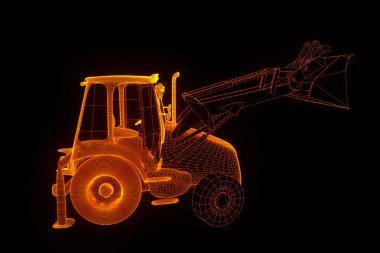 Ekskavatör Hologram tel kafes tarzı. Güzel 3d render