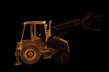 Ekskavatör Hologram tel kafes tarzı. Güzel 3d render