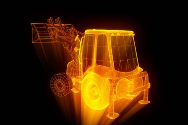 Ekskavatör Hologram tel kafes tarzı. Güzel 3d render