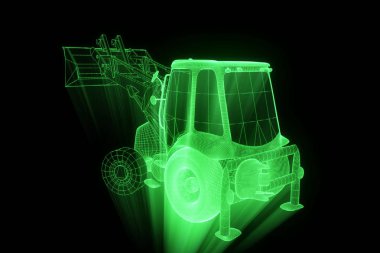 Ekskavatör Hologram tel kafes tarzı. Güzel 3d render