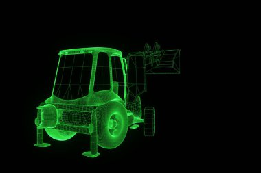 Ekskavatör Hologram tel kafes tarzı. Güzel 3d render