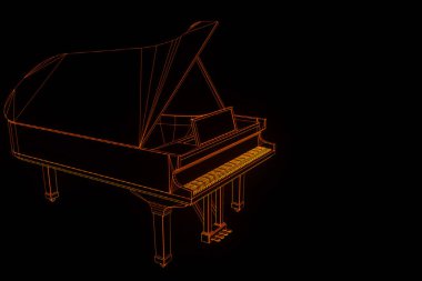Tel Çerçeve hologramı tarzı 3D müzik piyano. Güzel 3d render